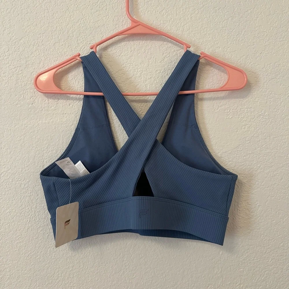 Fabletics Ribbed Cross-Back Sports Bra - Blue - Picture 2 of 5